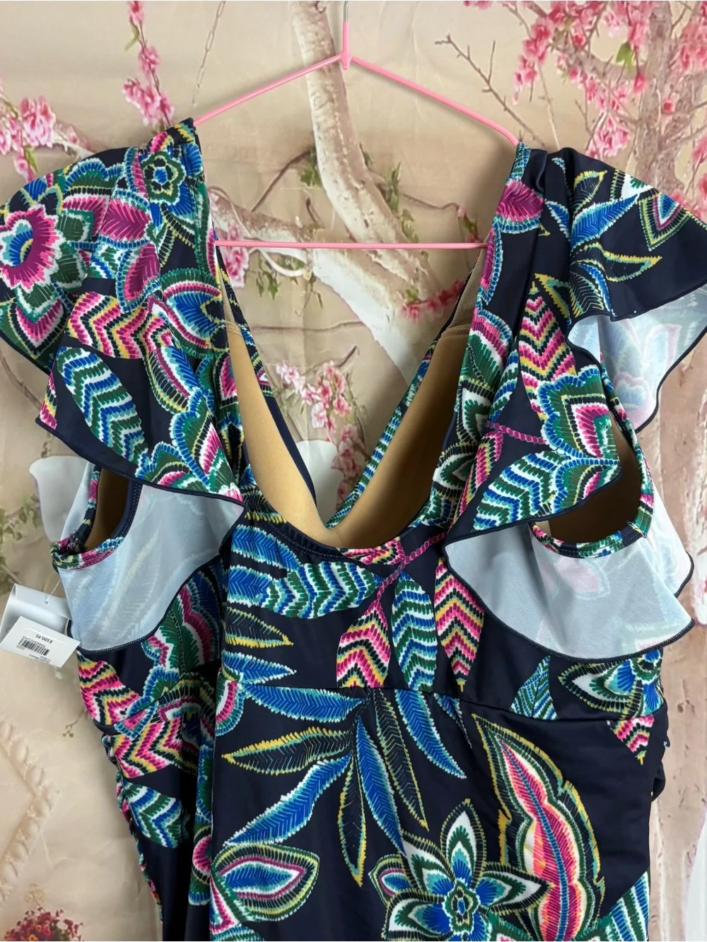 NEW Lane Bryant Janeiro Floral Maritime Blue No-Wire Flutter-Sleeve One-Piece